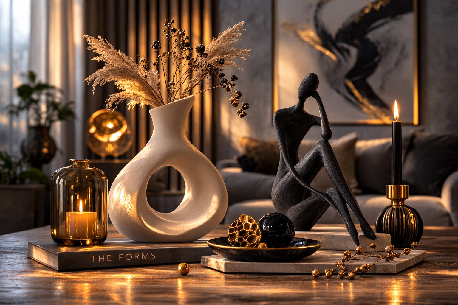 интерьерная композиция с вазой и мягким светом — живой интерьер